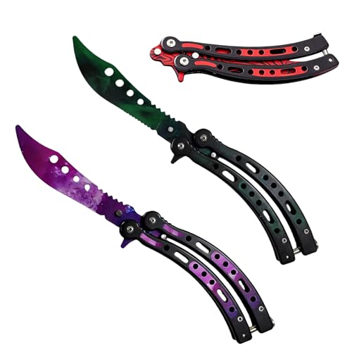 VEGOATY 3 Stück Butterfly Messer: Biegen Butterfly Trainer Ungeschärfte Klinge Übungs Butterfly Kamm Edelstahl Butterfly Knife Trainer für Trainingsmesser Anfänger übt Flipping-Tricks