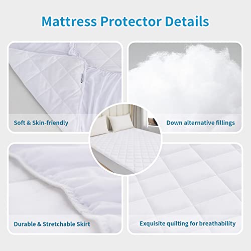 𝟮𝟬𝟮𝟯 𝗡𝗲𝘄 Full Quilted Fitted Mattress Pad Protector, Cooling Mattress Topper Elastic Breathable Fitted Sheet Mattress Cover Fitted 21 Inches Deep (Full, White)- Yinlnpaul #TOP2