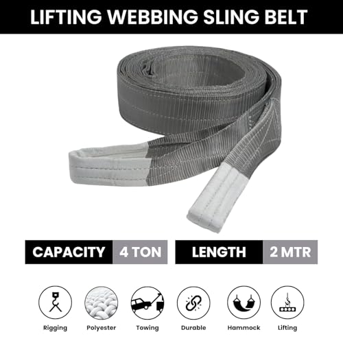 Image of Conclood India Closing Webbing Sling Lifting Belt | Towing Vehicle | For Lifting Heavy Weight | Use for Handling materials in warehouses | Polyeste Material | Grey Color (4 Ton 5 Meter).
