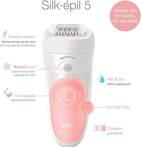 Braun Silk-Épil Wet & Dry 5 5-895 Beauty Set, Women Epilator For Hair Removal, Attachments Made For Shaving, Peeling & Facial And Body Cleansing - White / Flamingo #TOP3
