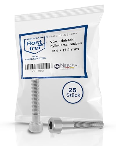 Edelstahl Zylinderkopfschraube rostfrei V2A M4 (=4 mm) 40-mm Schrauben-Länge 25 Stück 20-mm Teil-Gewinde Innensechskant Zylinder Schraube M4x40