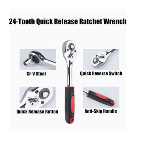 Image of 12Pcs 1 /4 inch Ratchet Socket Wrench Set, Heavy Duty Chrome Steel Drive Socket Set of 10 4-13mm Socket Quick Release Ratchet Handles and Extensions (Pack of 2)