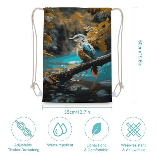 Relaxing Rain And Birds Sounds Drawstring Backpack - Canvas Sports Gym Sackpack, Lightweight String Bag for Beach & Travel2