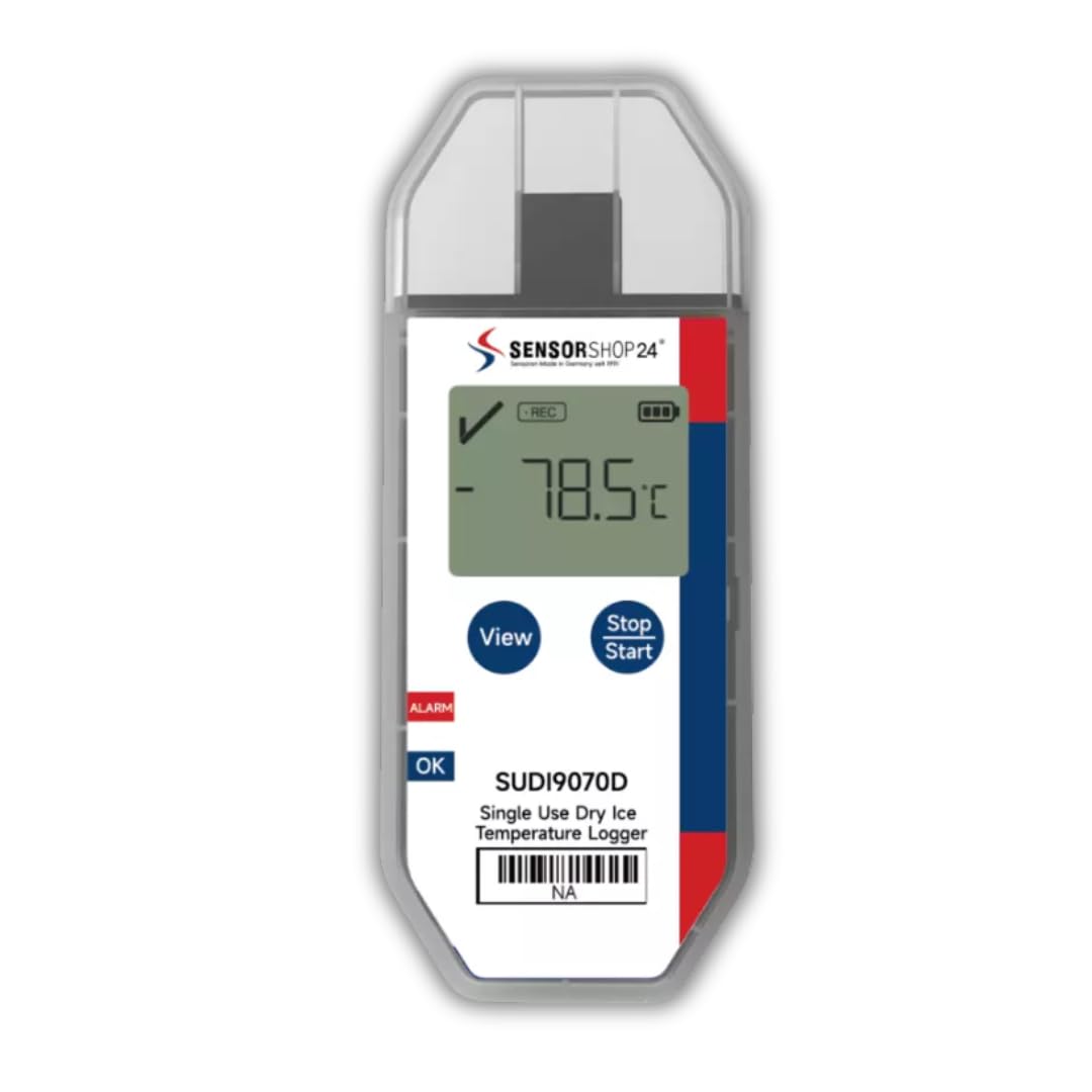 ClimateLog24 Registrador de datos de temperatura con PDF + CSV Report Single-use & Multi-Use Variantes para Farmacéutica, Alimentos y Cadena de Frío (Single-Use Dry-Ice Data Logger para temperatura
