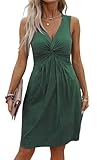 LLHXRUI Women's Twist Front V Neck Ruffle Casual Summer Dress Sexy Elegant Sleeveless Club Party Tunic Bodycon Mini Dresses(X-Large,Green)