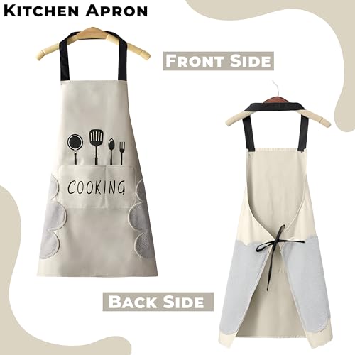 Image of Kraptick Kitchen Apron - Comfortable Cooking Waterproof Apron for Men and Women With Pocket and Side Coral Velvet for Wiping