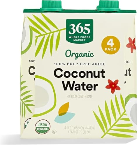 Image of 365 by Whole Foods Market, Organic Coconut Water, 100% Pulp-Free Juice, 16.9 Fl Oz per Carton, Pack of 4