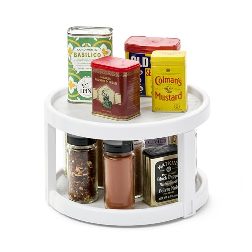 Madesmart 2-Tier Plastic Basic Turntable for Kitchen Organization, Nonslip Lazy Susan Cabinet Organizer with 2 Levels, White