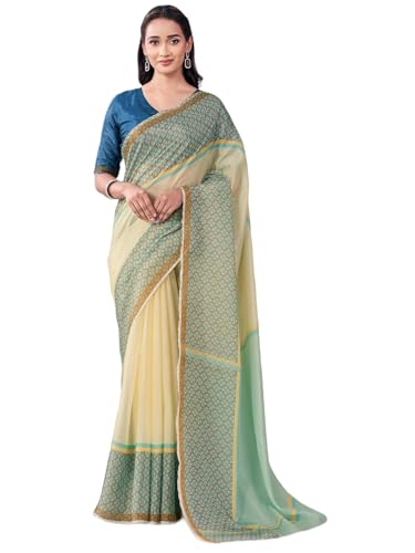 Image of Satrani Women's Silk Printed Saree with Unstitched Blouse Piece