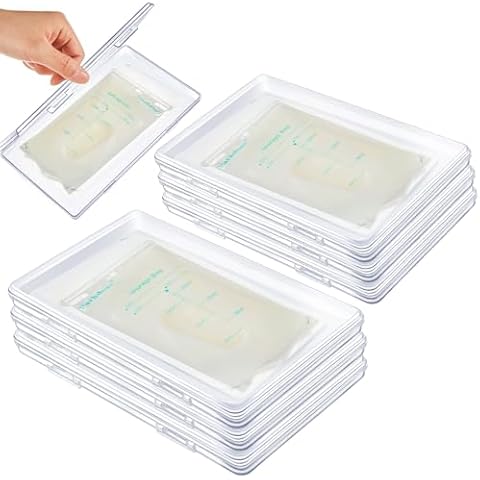 Hushee 12 Pcs Clear Flat Breast Milk Freezer Storage Organizer Space Saving Breastmilk Storage Breastmilk Freezer Tray Breastfeeding Bag Organization, 7.87 x 4.72 x 0.67 in Cover