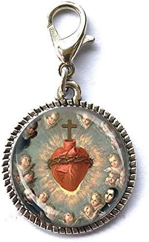 longzhaorongOur Lord Sacred Heart w Saints and Cheruns - Catholic Medal Religious Christian Jewelry Friend Gift Bracelet Pendant Zipper Pull Charm with Lobster Clasp Art Photo Zipper Pull Jewelry