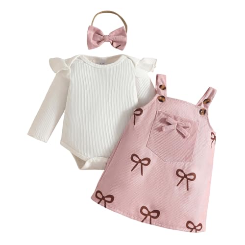 LUVCES Neugeborene Baby Mädchen Outfit Cord-Hosenträgerrock + Gerippte...