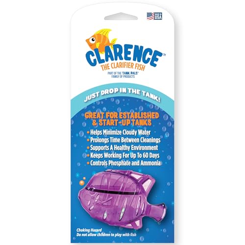 Tank Pals: Clarence the Clarifier Fish - 1 pk, Purple - Aquarium Treatment, Clear Cloudy Fresh-Saltwater, Fish-Plant Safe, 10gal Tank Maintenance Each