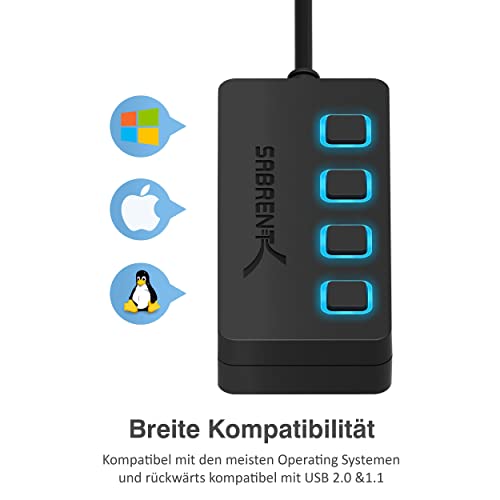 SABRENT USB hub 3.2 Gen1, USB Adapter, USB Verteiler, USB 3 hub mehrfach verlängerung mit EIN/AUS-schaltern und langes… – Bild 5