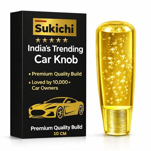 Image of Sukichi 10 cm Premium Car Gear Knob | Universal Fit with Screw Adapters | Stylish Bubble Design Gear Shift Knob | Easy 2-Minute Installation | Interior Custom Accessory (10 cm Bubble, Yellow)