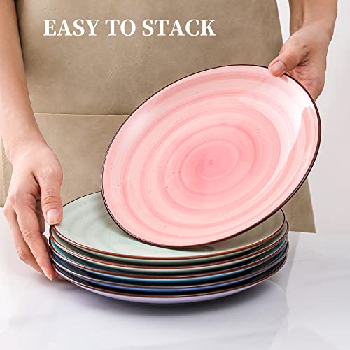Kitchentour Ceramic Dinner Plates, 8 Inch Porcelain Serving Plate For Salad, Dessert Pizza Steak Pasta Plates Set, Dishwasher And Microwave Safe - Set Of 6, Assorted Warm Colors #TOP7