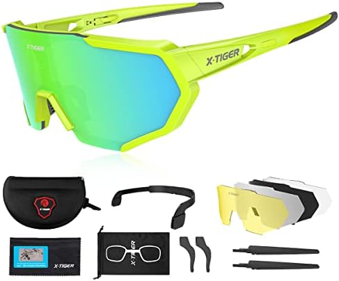 X-TIGER Polarized Sports Sunglasses with 5 Interchangeable Lenses,Mens Womens Cycling Bike Glasses,Baseball Running Fishing Golf Driving Sunglasses