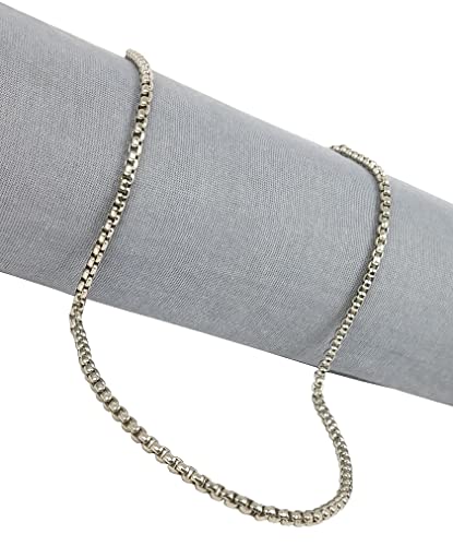 Image of De-Ultimate Metal Stainless Steel Classic Fashionable Silver Plated 4mm Width 56 cm Long Thick Imitation Smooth Necklace Chain For Men's & Women's