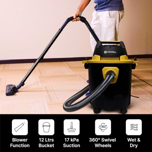 Image of HOORA Wet & Dry Vacuum Cleaner with 1200W Powerful Motor, 17KPa Strong Suction, 12 Litre Huge Capacity, 6 Meter Long Power Cord, 2 Meter Hose, 360 Rotating Wheels & Multiple Nozzles