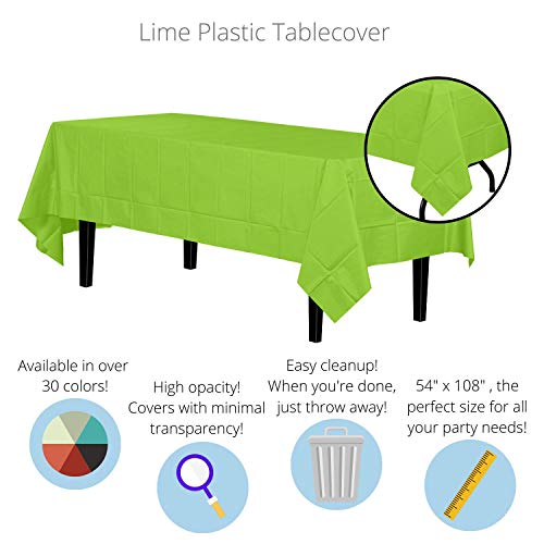 12-Pack Premium Plastic Tablecloth 54In. X 108In. Rectangle Table Cover - Lime Green #TOP1