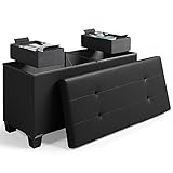 Storage Ottoman Bench with Storage Bins, 30-In Storage Bench for Bedroom End of Bed, Folding Foot Rest Ottoman with Storage for Living Room, Storage Chest Max 660lbs, Faux Leather Ottoman, Black