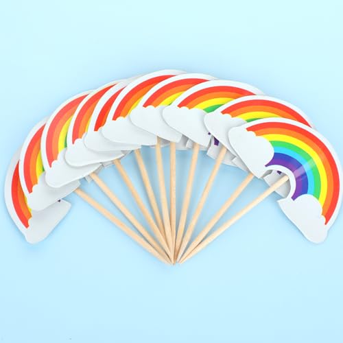 Comnico 580984_1_9PGFJZRT 24 Pcs Rainbow Cupcake Toppers Theme Party Cake Decorations Diy Cake Picks Insert Toppers Cute Dessert Decorating Supplies thumb #2