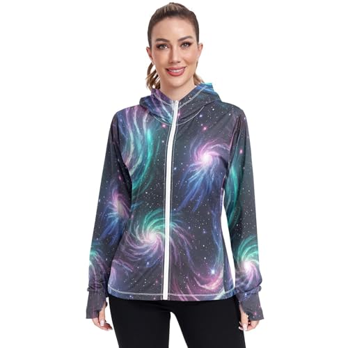 Sweat à capuche UPF femme anti-UV veste zippée rose galaxie