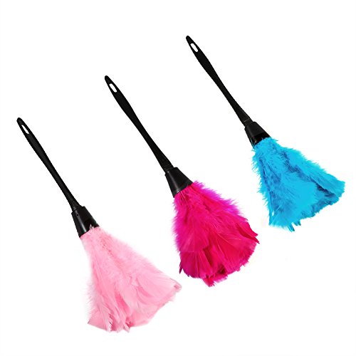 Dewin Turkey Feather Duster - Rose Red Turkey Feather Duster, Soft Turkey Feather Duster Brush With Black Handle, Home Furniture, Car Cleaning Tools ( Color : Rose Red ) #TOP5
