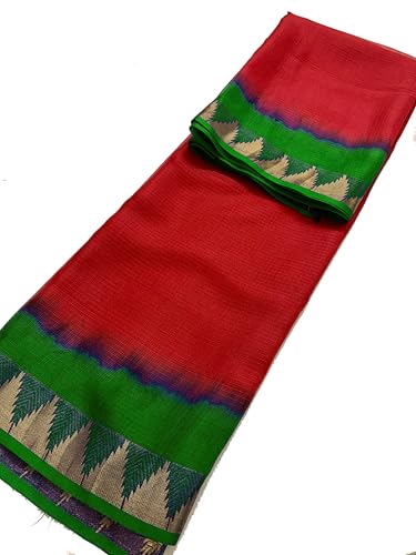 Image of Women's Bhagalpuri Pure Kota Doria Silk Net Saree With Temple Zari Border and Running Blouse Piece