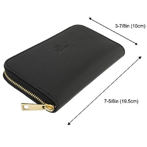 Italian Genuine Leather Wallet For Women Credit Card Organizer Zip Around - Black4