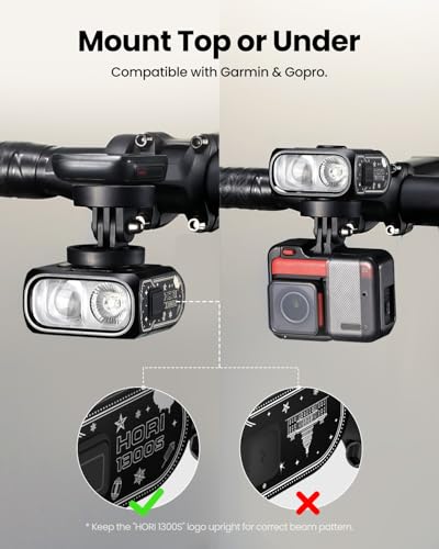 Image of Magicshine HORI1300S Bike Headlight, Compatible with Garmin /Wahoo, 1300 Lumens High & Low Beam Front Light, USB-C Rechargeable, IPX6 Waterproof for Night Riding and Urban Cycling