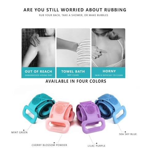 Image of KIMEE Silicone Body Back Scrubber, Double Side Bathing Brush for Skin Deep Cleaning Massage, Dead Skin Removal Exfoliating Belt for Shower, Body Brush for Bathing (Multi Color)
