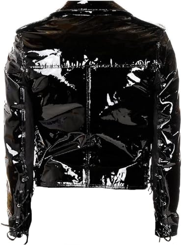 Womens PVC Leather Jacket Shiny Stylish Cafe Racer Style Motorcycle Biker Leather Jacket2
