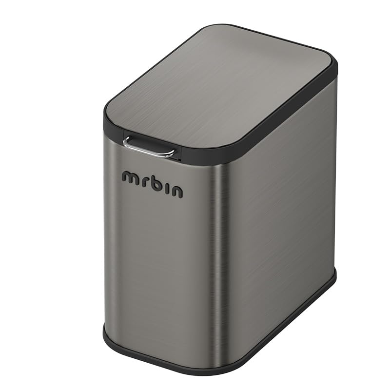 Miniatura 8 de Cubo de basura de acero inoxidable a prueba de perros con tapa superior de presión, 9 litros2.4 galones, cesta de basura pequeña de metal delgado