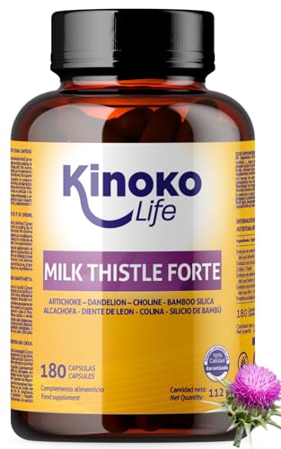 CARDO MARIANO FORTE - 180 Cápsulas (6 Meses) - Con Alcachofa, Diente de León y Colina - Silimarina 80% (Extracto 25:1) - Complejo Detox Vegetal para Hígado y Digestión - Alta Concentración Kinoko Life