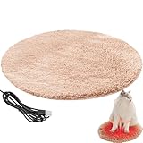 Cat Heating Pad, 15.7inch Round Plush Heated Cat Bed, 82.4° F Constant Temperature Pet Heating Pad, USB Charging Heated Dog Bed for Small Dogs Cats Pets (Camel Color)