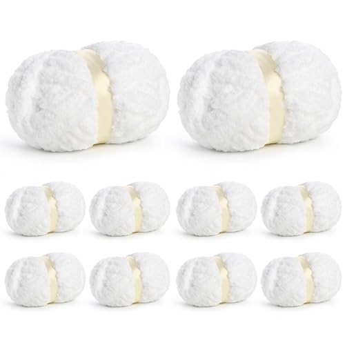 Image of 10 Pack of Jumbo Chunky Yarn for Hand Knitting,10# Super Bulky-Fluffy Chenille Yarn, 220 yds /70.5 oz Soft Thick Yarn for Crocheting Chunky Knit Throw Blankets.(Snow White)