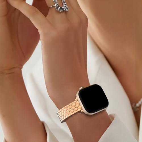 Slim Polished Scale Link Stainless Steel Band for Apple Watch 49mm 46mm 44mm 45mm 42mm for Women, Delicate Luxury Thin Metal Strap for iWatch Series 11-1, SE, Ultra, Rose Gold by POJUSASI - Used condition - Image 5