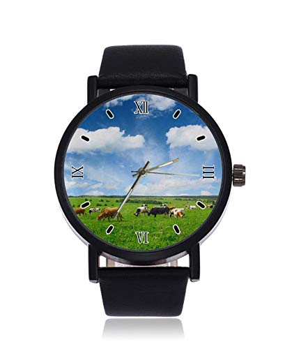 Herd of Cows Fashion Damen Armbanduhr Quarz Edelstahl Lederband Casual Uhr