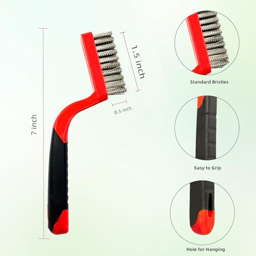 Image of Wire Brush Set 3pcs - Nylon /Brass /Stainless Steel Bristles with Curved Handle Grip for Rust Removal, Dirt, Paint Scrubbing, Crevice Cleaning Brush for Bathroom Gap, Kitchen, Bathroom, Window, Faucets