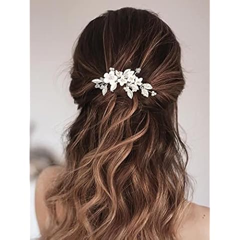 Vakkery Silver Pearl Bridal Hair Comb Cover
