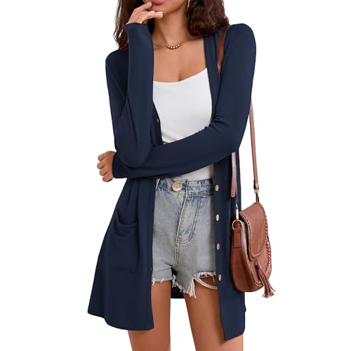 Image of Witsmile Cardigan Sweaters for Women Lightweight Cardigan for Women Open Front Outwear with Pockets Casual Cover Ups(Navy Blue, Medium)