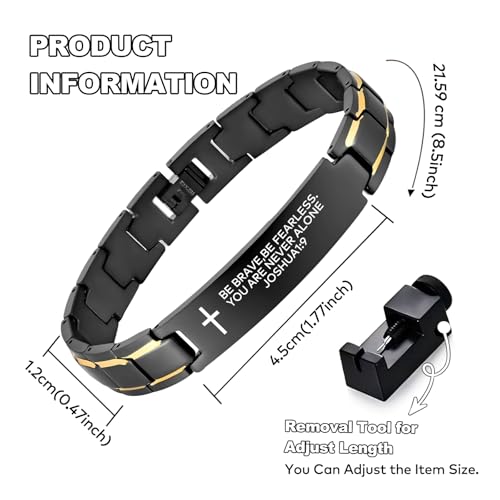 Pulsera de acero inoxidable para hombres con versículo bíblico miniatura 2