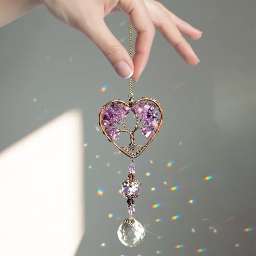 Image of Tree of Life Crystal Suncatcher Rainbow Drop Pendant Window Decor