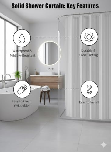 Image of CASA-NEST Waterproof Fabric Shower Curtain, Size 72x78 Inch, Single PC Packing, Hotel Quality Bathroom Curtain (White)