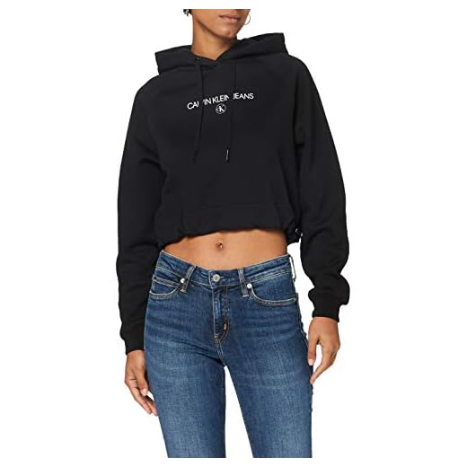 Calvin Klein Jeans Dam Inst Round Ck Hoodie, Svart, XS