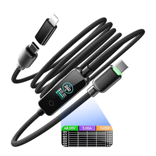 Image of Verilux PD 240W Type C Cable Fast Charging with TFT Color Screen, 480Mbps Data Cable C Type Fast Charging with Nylon Braided, Compatible for iPhone 17 /16 /15, Galaxy S26 /S25, MacBook, 1.2M