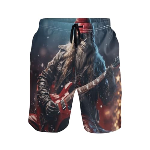 Calavera con Música De Guitarra Navideña Hombre Surf Pantalones Ligero Cortos De Natación Secado Rápido Shorts De Baño con Bolsillo Bañadores De Surf L