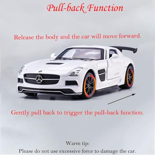 Image of 1:32 Mercedes Benz SLS AMG Vintage Retro Toy Car Diecast Metal Pull Back Car - 4 Openable Doors with Sound & Light | Luxury Toy Car & Gift for Kids 【Colors as Per Stock】