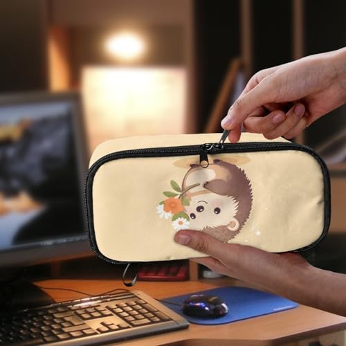 Image of Hedgehog Flower Girls Pencil Pouch Large Capacity,Pencil Case for Kids Cute Pencil Box for 3-15 Years Children Boys Pencil Bag with Mesh Pocket Pencil Container Coin Purse Handbag